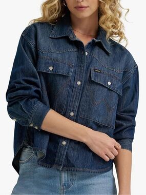 NWT Wrangler women's denim boxy western oversized, long sleeve shirt SM